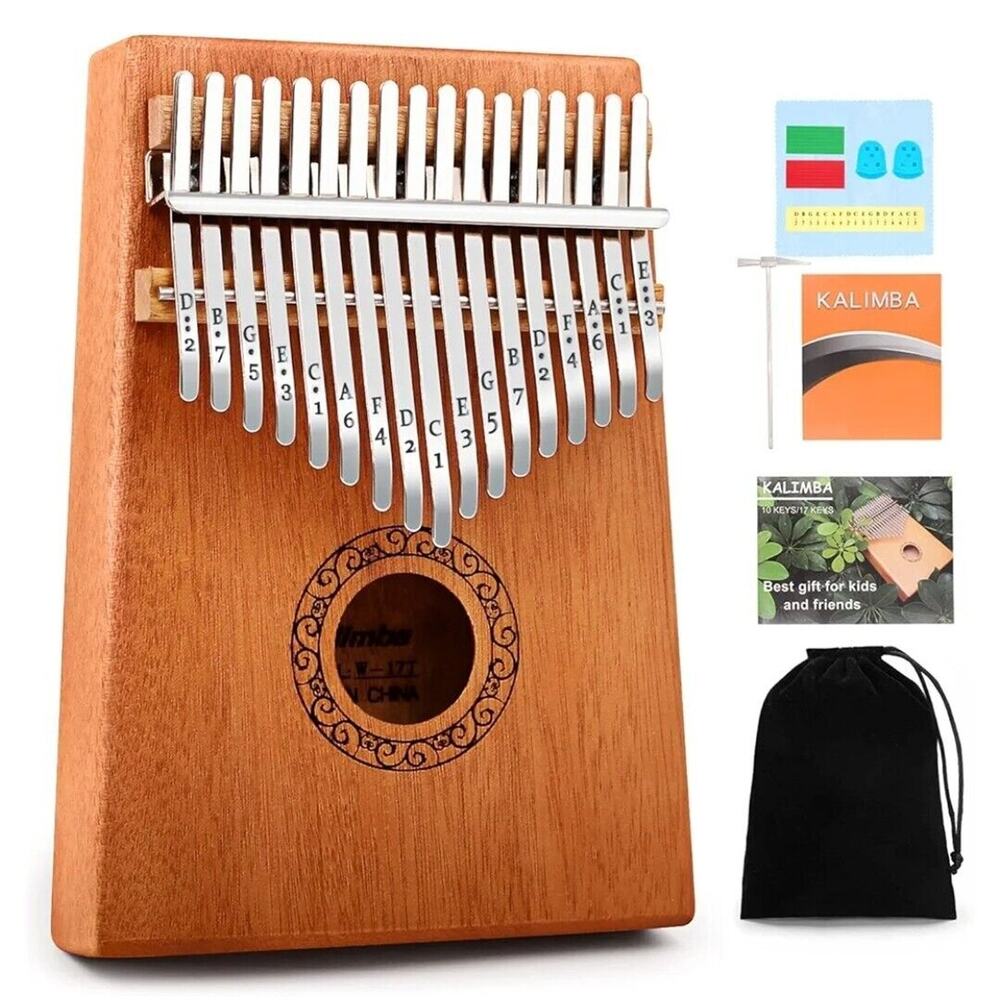 Kalimba Thumb Piano, Portable 17 Keys Mbira Finger Piano w/Tune Hammer and Bag